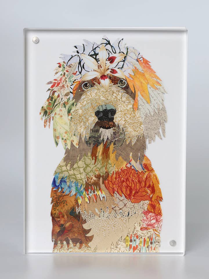 Stampa dorata a forma di cane Doodle con cornice acril per la vendita all'ingrosso da parte di Brenda Bogart