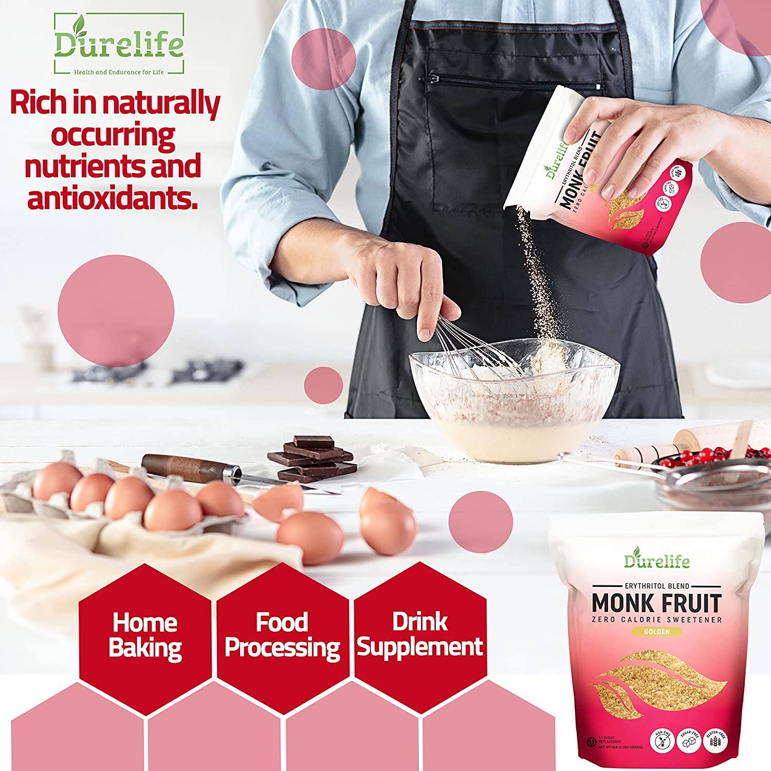 Durelife - Wholesale Sugar/Sweetener - Durelife Golden Monk Fruit Sweetener, 1:1 Sugar Replacement,3