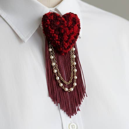 Handmade tufted brooch, assorted hearts for wholesale by Dora Nola