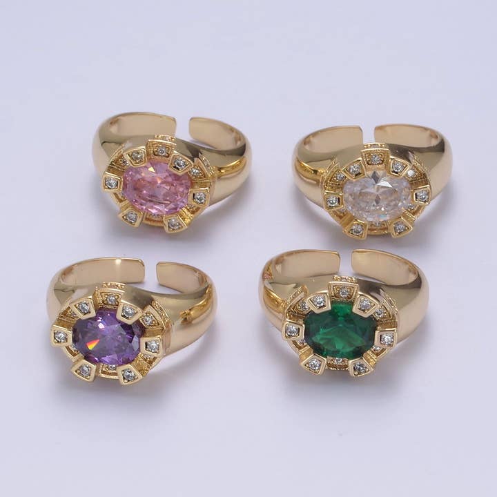 Bague solaire en forme de dôme épais avec pierre cubique, bague ajustable ouverte pour bijoux tendance U-375 pour la vente par Aim Eternal