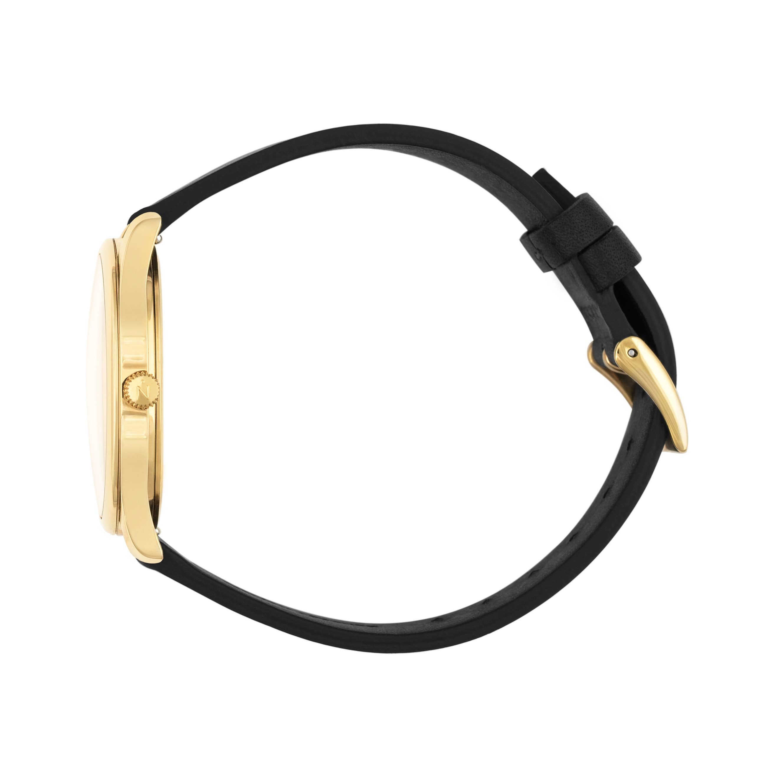 Nacre – Großhandel Armbanduhr – Damen – Perle Lune 8 Uhr Perlmutt Marker Zifferblatt Gold & Weiß - Blk Lthr1