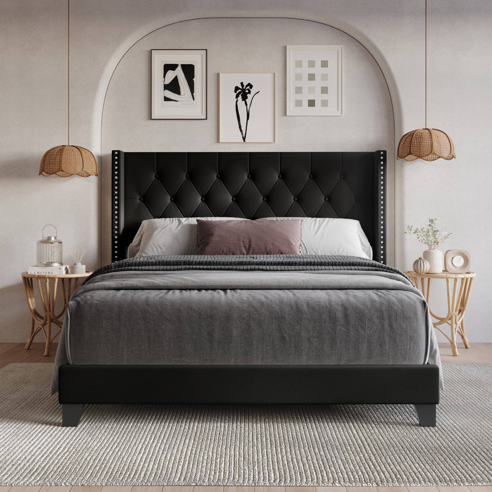 Home Design - Wholesale Bed - Homer Button-Tufted Wingback Upholstered Panel Bed Frame9