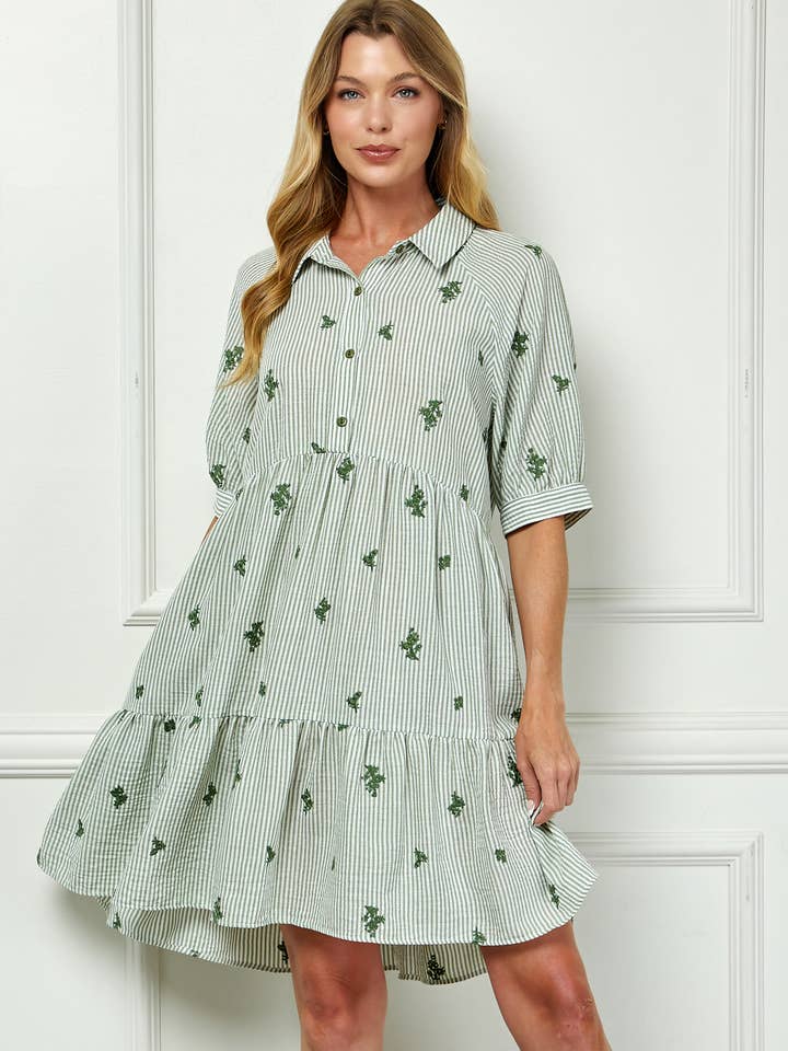 SAGIV EMBROIDERED STRIPE PEASANT DRESS for wholesale on Faire