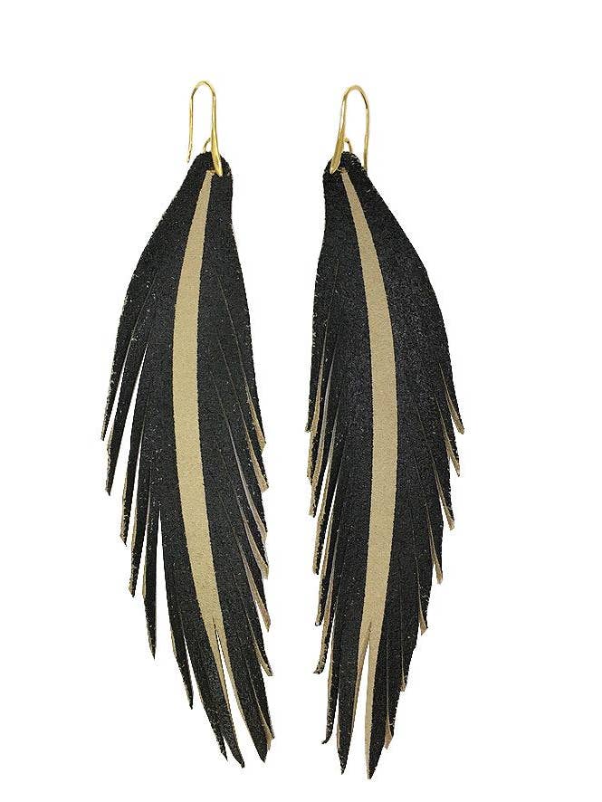 Long Feather Leather Earring - Black Painted for wholesale by The Supply Society