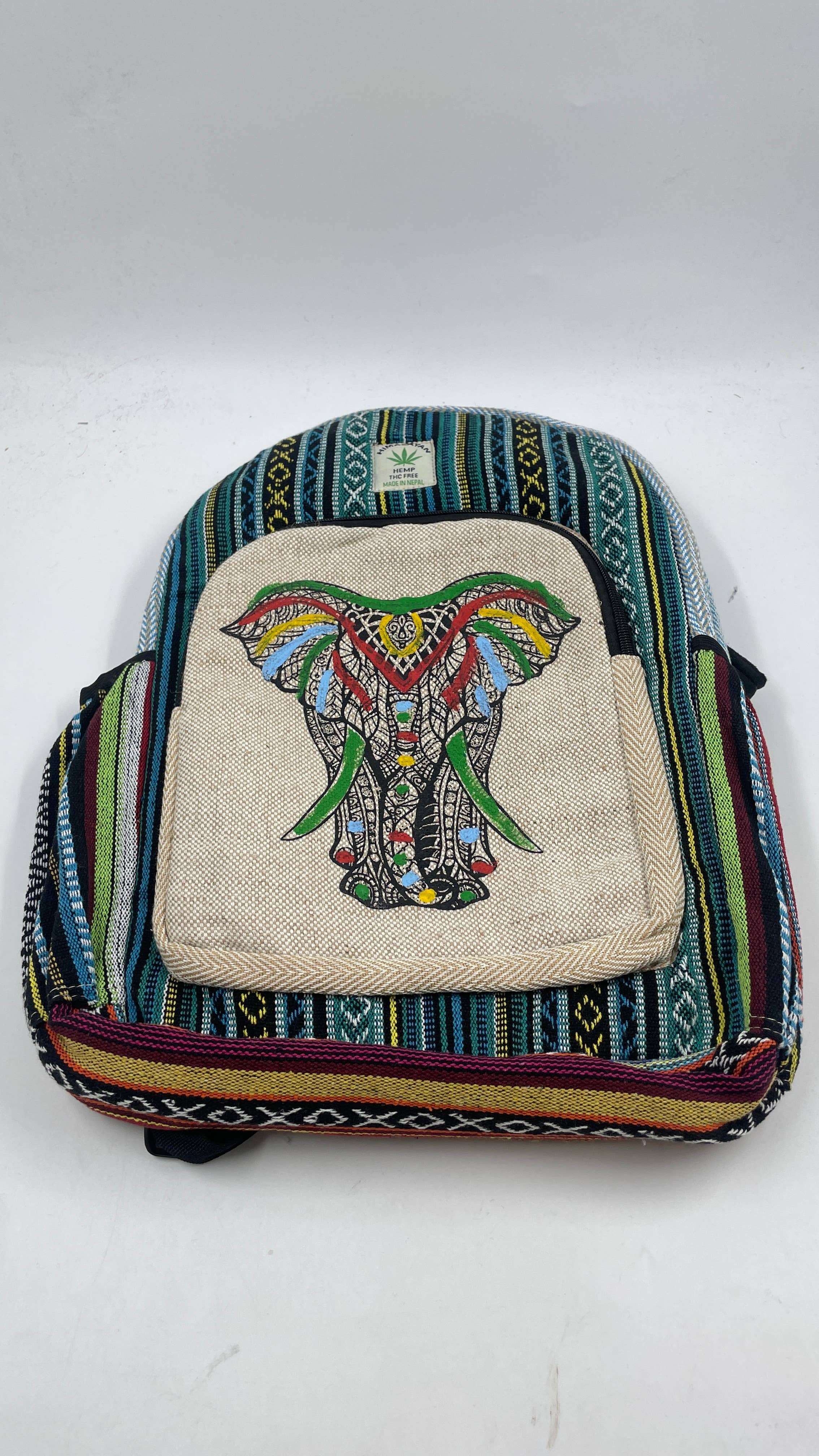 Funky Yak Ltd - Vente Sac à dos – femme - Sac à dos en chanvre himalayen 100 % matelassé fait main - Broderie éléphant (Copie)3