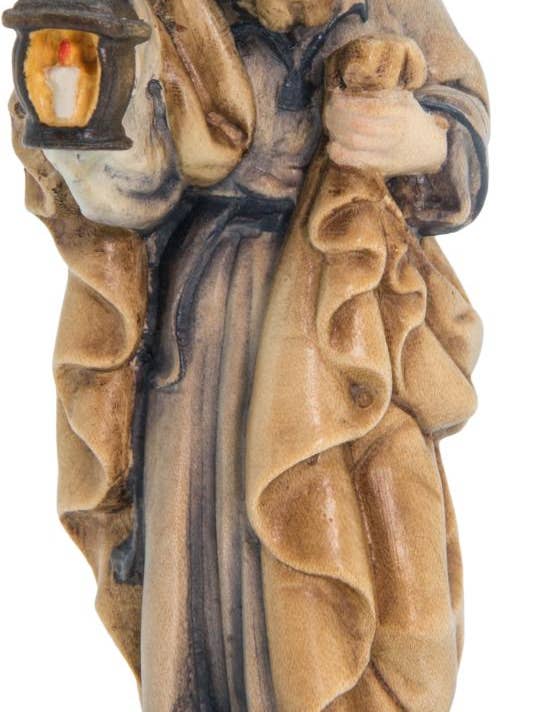 Heiliger Josef in der Krippe mit Laterne, Holzgeschnitzte Statue aus dem Grödnertal für den Großhandel von Dolfi