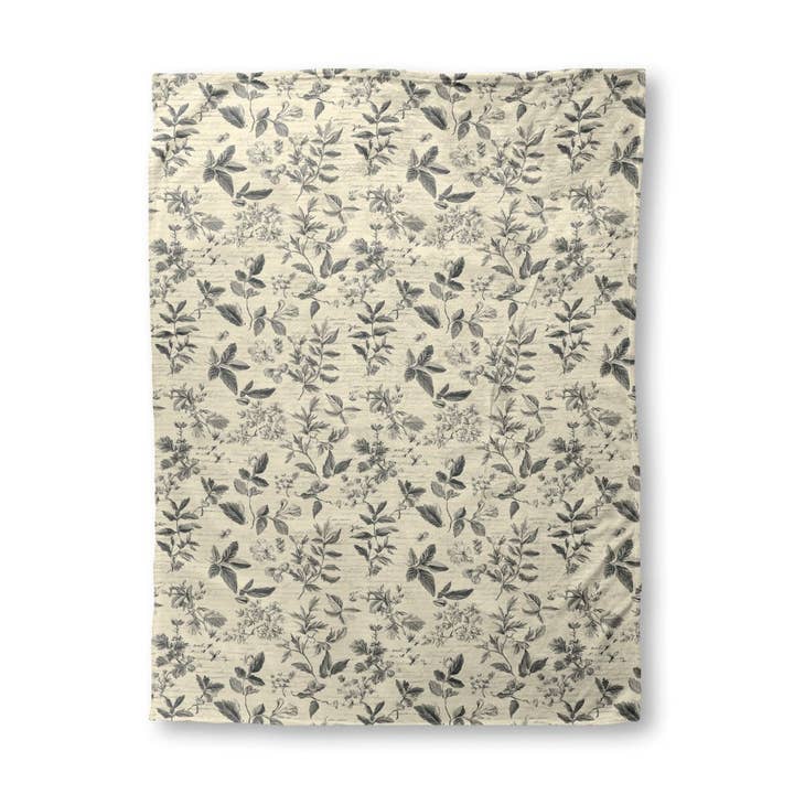 Vintage Botanical Script Toile 1 - Sherpa Blanket 60x80 for wholesale by FabricSmiths