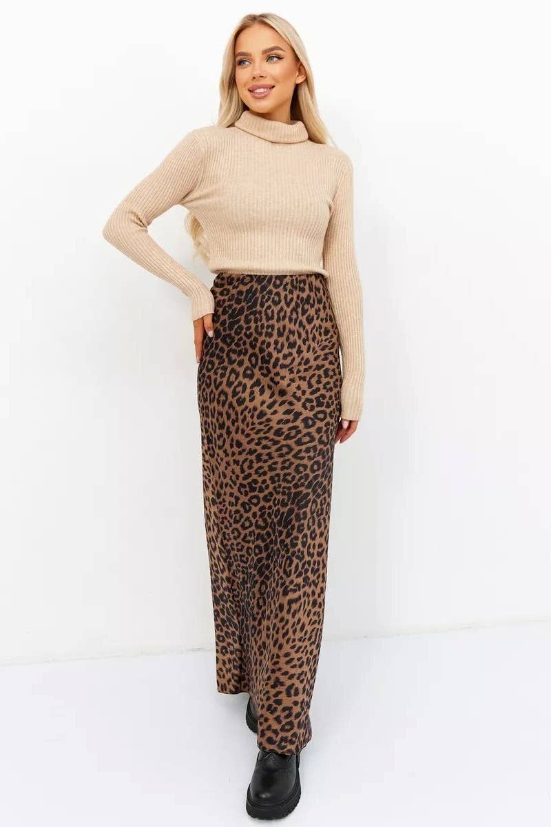 NINEXIS - Wholesale Skirt - Women's - CWBLS00717_LEOPARD PRINT SATIN HIGH WAIST MAXI SKIRT5