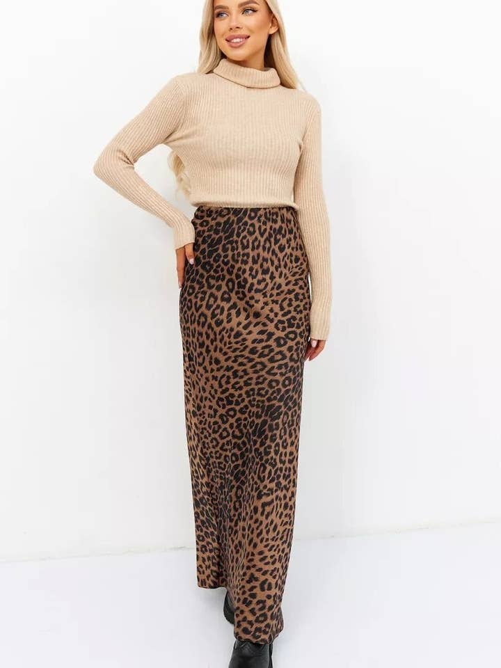 NINEXIS - Wholesale Skirt - Women's - CWBLS00717_LEOPARD PRINT SATIN HIGH WAIST MAXI SKIRT5