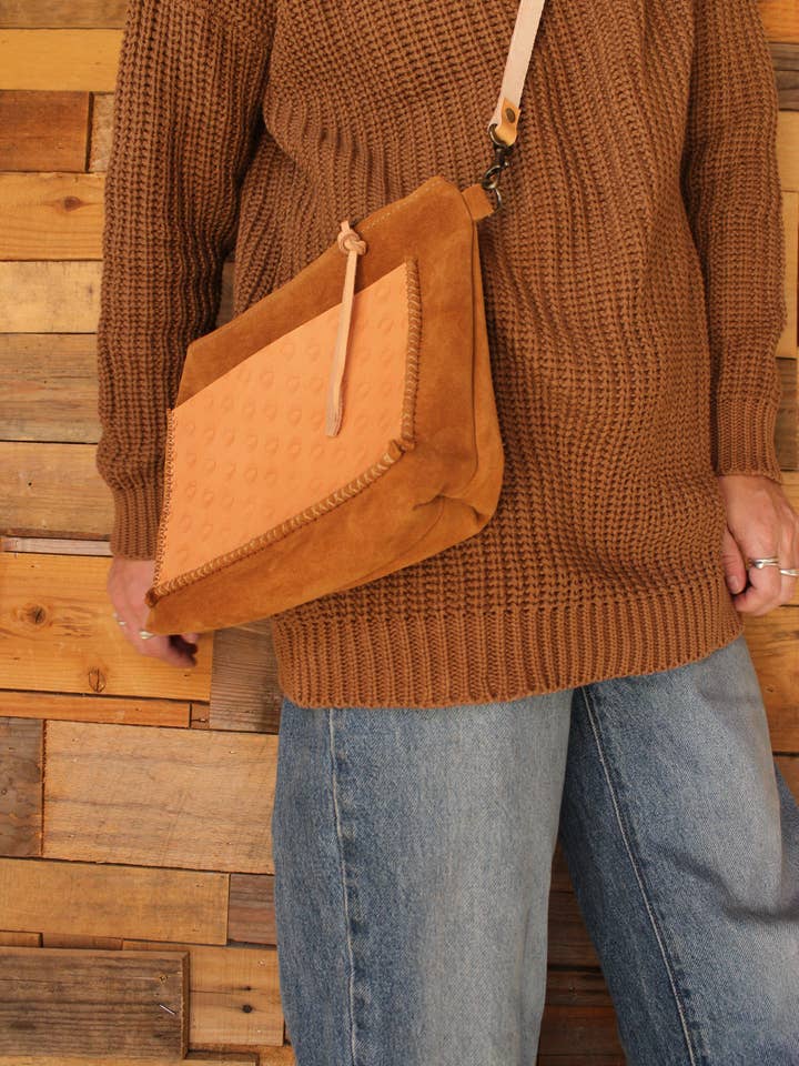 Square Side bag with Pocket-Tobacco for wholesale by Olive n' Suede