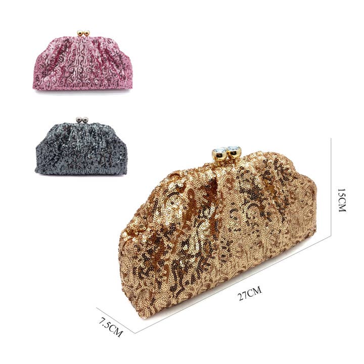 Belle Trading Ltd - Wholesale Clutch Bag - Women's - Rylee Sequin Pouch Clutch Bag with Chain3