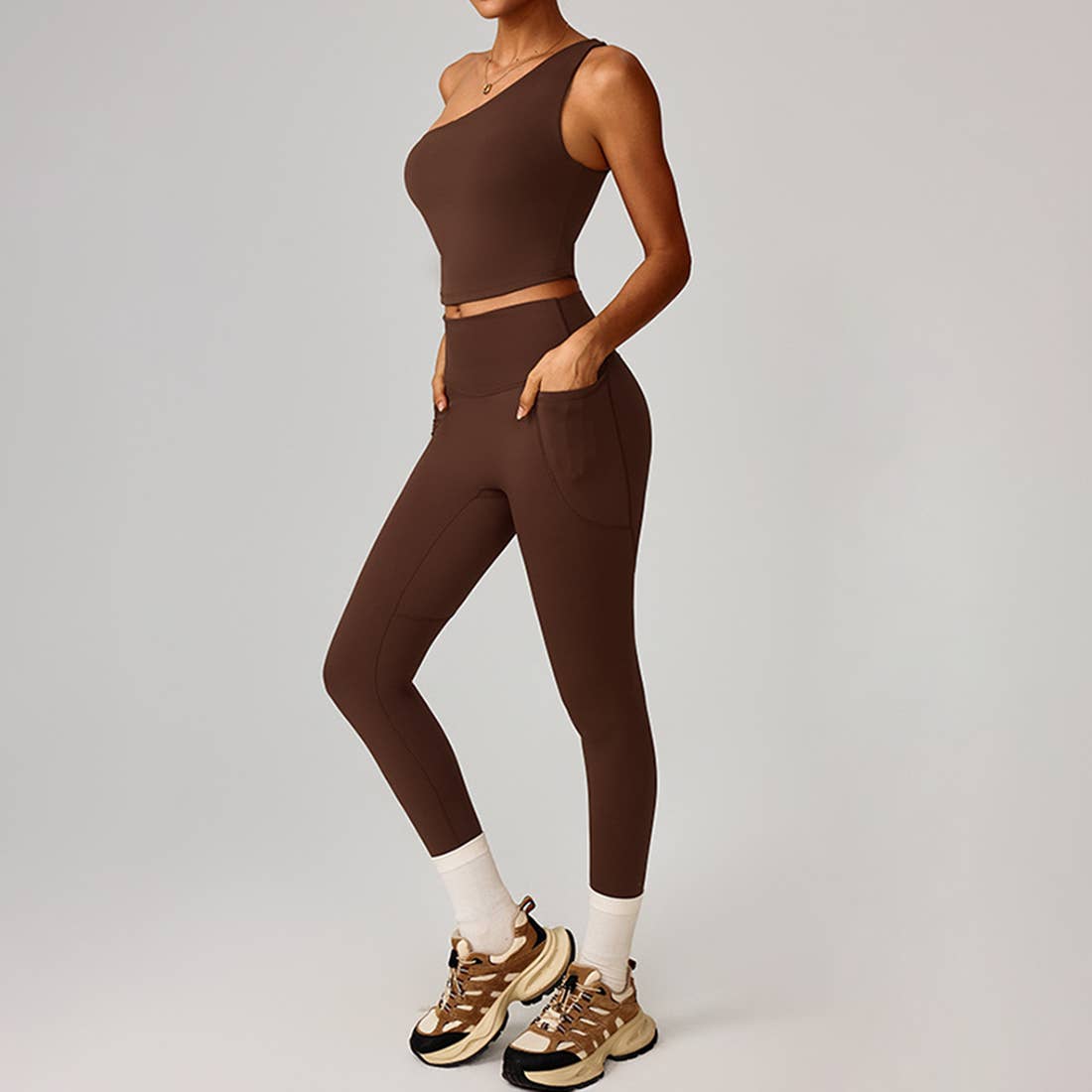 Sodalemon – wholesale Activewear set – Women′s – Women Yoga Set: Asymmetric Strap Bra + High-Waist Leggings12