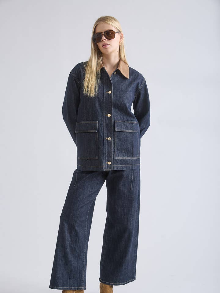 CORDUROY COLLAR POCKET DETAIL DENIM JACKET for wholesale by The Workshop Studio