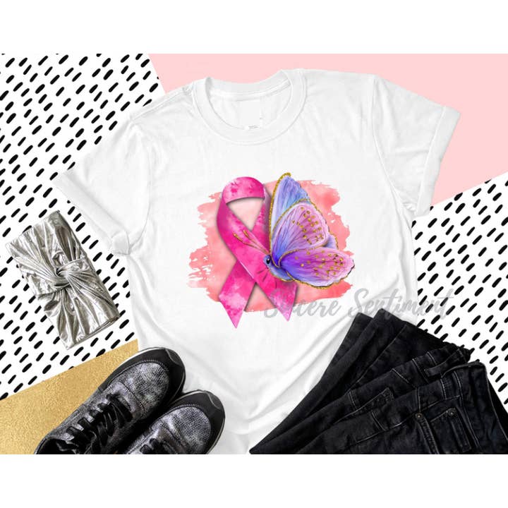 Maglietta rosa farfalla per la vendita all'ingrosso da parte di Sincere Sentiments LLC