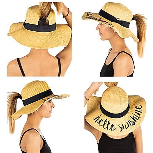Funky Junque - Wholesale Straw Hat - Women's - Messy Bun Sun Hat - Hello Sunshine