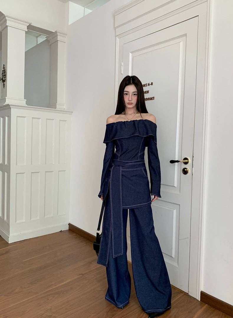 Marayn – wholesale Top & pants set (NOT Loungewear) – Women's – Retro Cowgirl Chic OffShoulder Top  WideLeg Set10