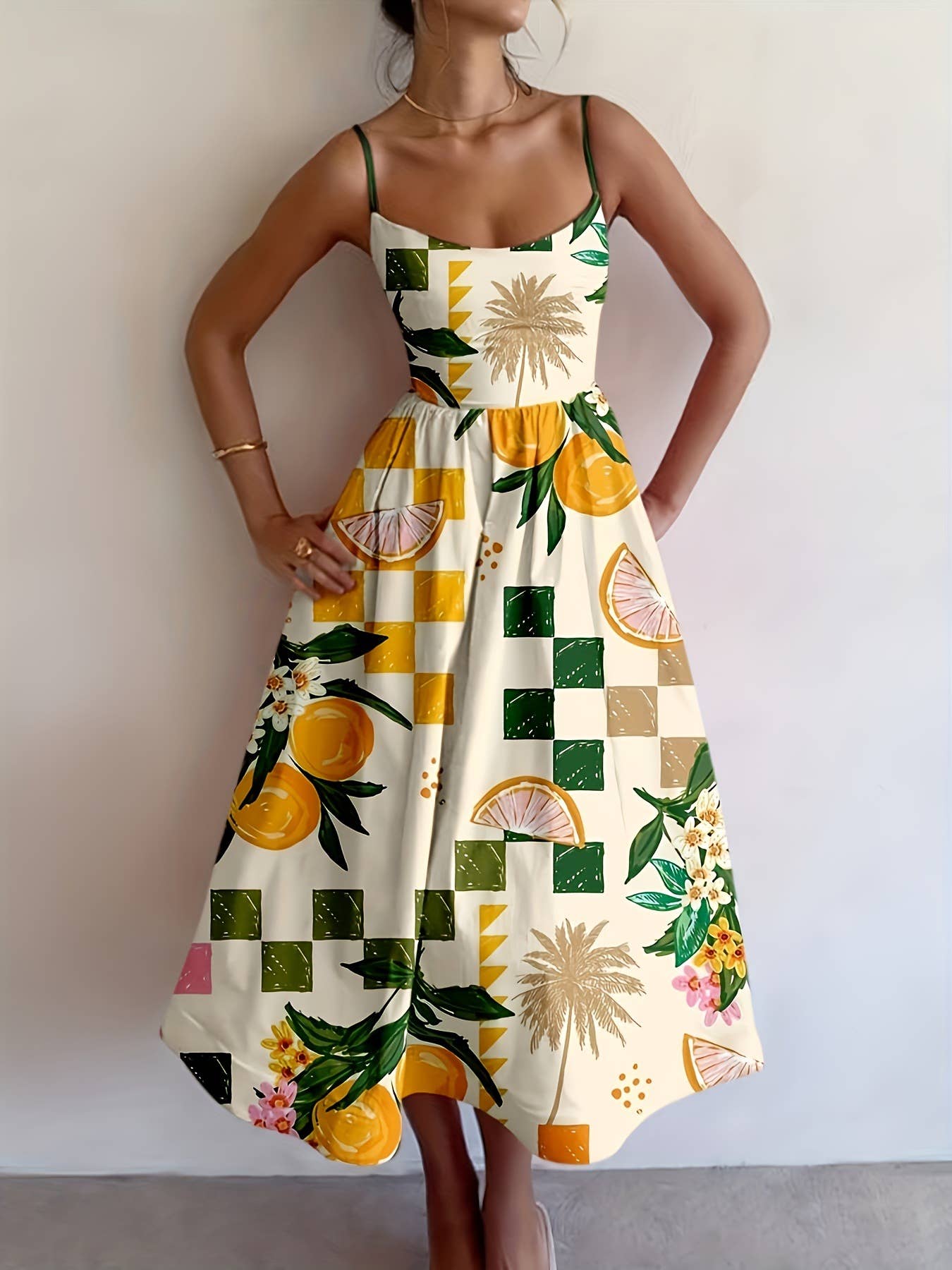 Rosa Clothing - Wholesale Dress - Women's - Lemons Check & Cheetah Floral Print Sundress0