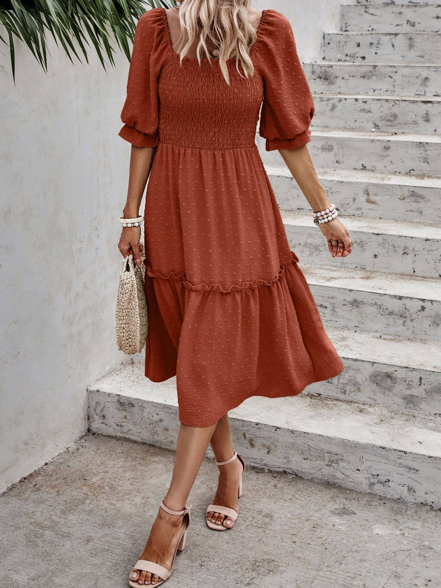 eLook – Großhandel Kleid – Damen – SZ1-DR6227 Swiss Dots Gemustertes Midikleid mit halben Ärmeln26