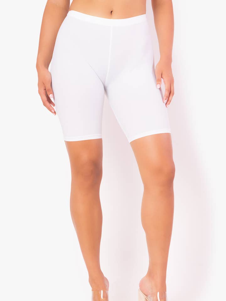 White High Waisted Biker Shorts for wholesale by Playsuit Apparel
