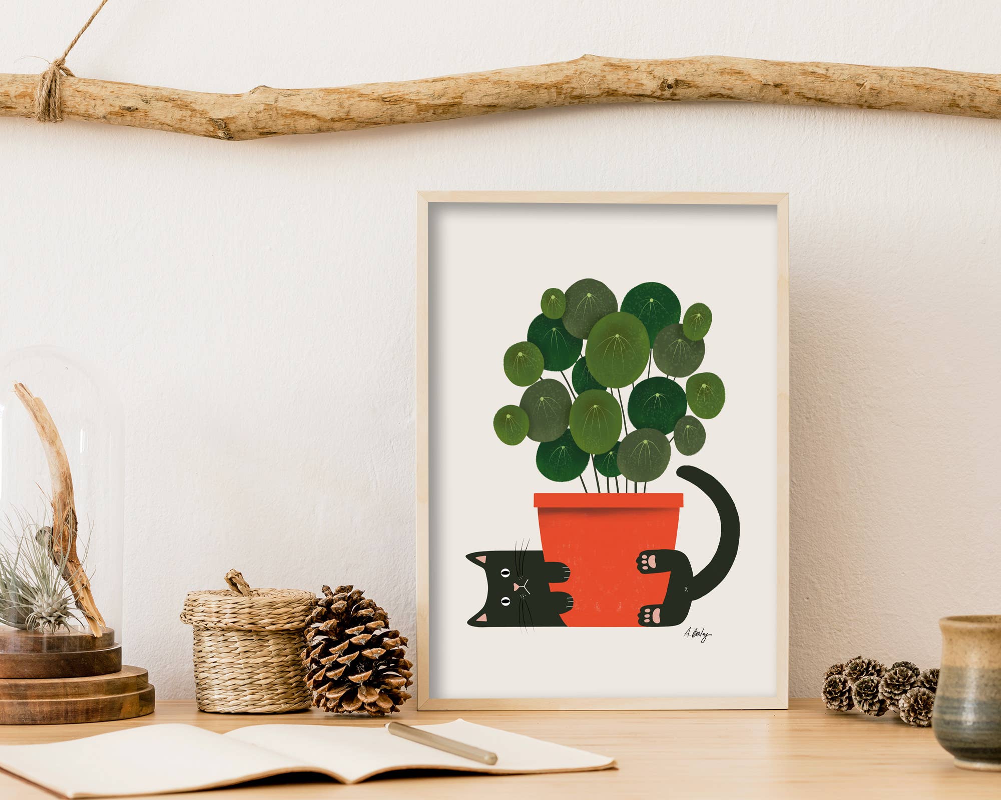 Annie Bailey Art - Venta al por mayor Ilustración - Plantas son amigas - Ilustración de gato y planta2
