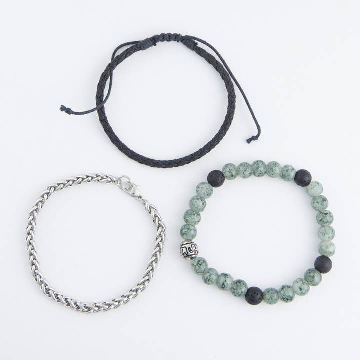 Elsie & Zoey - Wholesale Beaded Bracelet - Shiloh Unisex Beaded and Wheat Chain Bracelet Set3