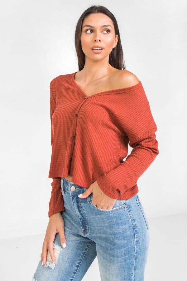 FLYING TOMATO - Wholesale Gebreide top - Dames - Een stevige gebreide top met wafelpatroon - AT2085FM2