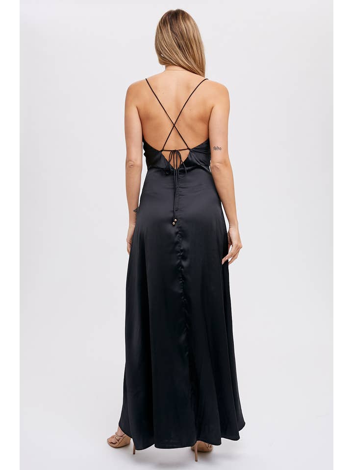 Bluivy - Wholesale Dress - Women's - DRAPE NECK SILKY MAXI DRESS20