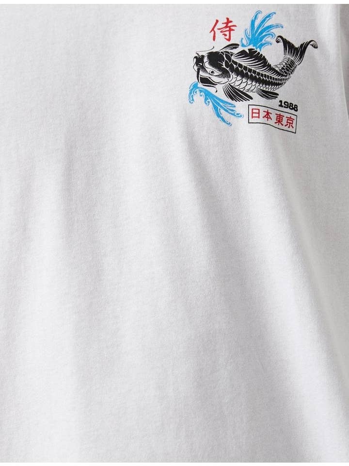 Blanco Camiseta blanca con estampado de carpas koi japonesas de venta al por mayor en Faire