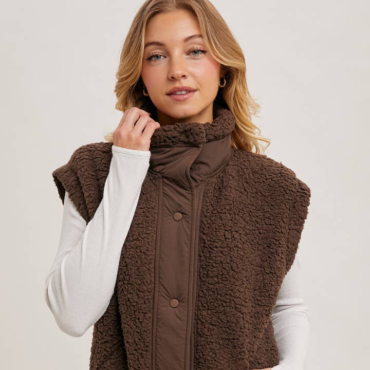 BUTTON DOWN MOCK NECK FLEECE SHERPA VEST and other Purchase Wholesale camel. Free Returns & Net 60 Terms on Faire trending on Faire.