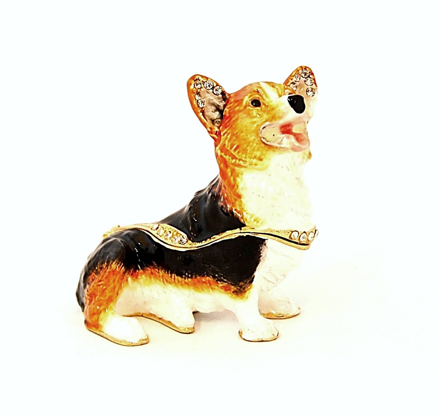 Ciel Collectables – Organizador/caixa de joias por atacado – Caixa Trinket Cão Crogie. Esmalte Pintado à Mão com Swarovski