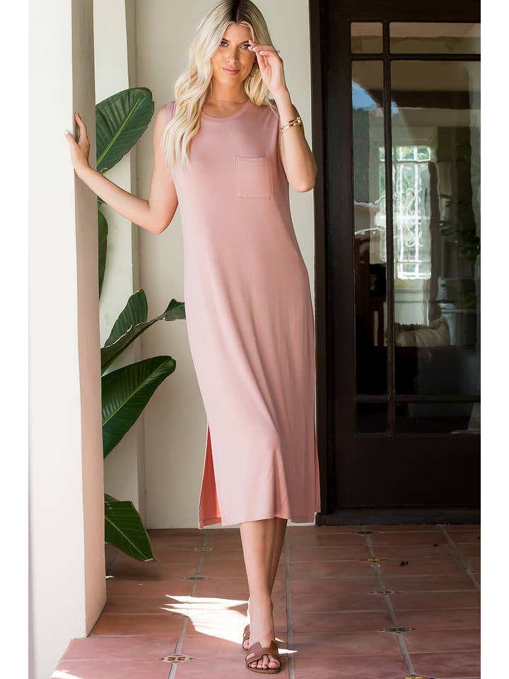 Sweet Lovely by Jen – Vestido - Mulher por atacado – VESTIDO MIDI CASUAL EM MALHA JERSEY COM BOLSO MACIÇO SEM MANGAS22