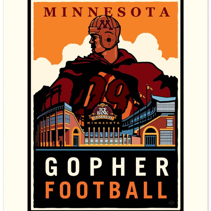Landmark MN | Football Gopher dell'Università del Minnesota per la vendita all'ingrosso da parte di Legendary Landmark Art Prints