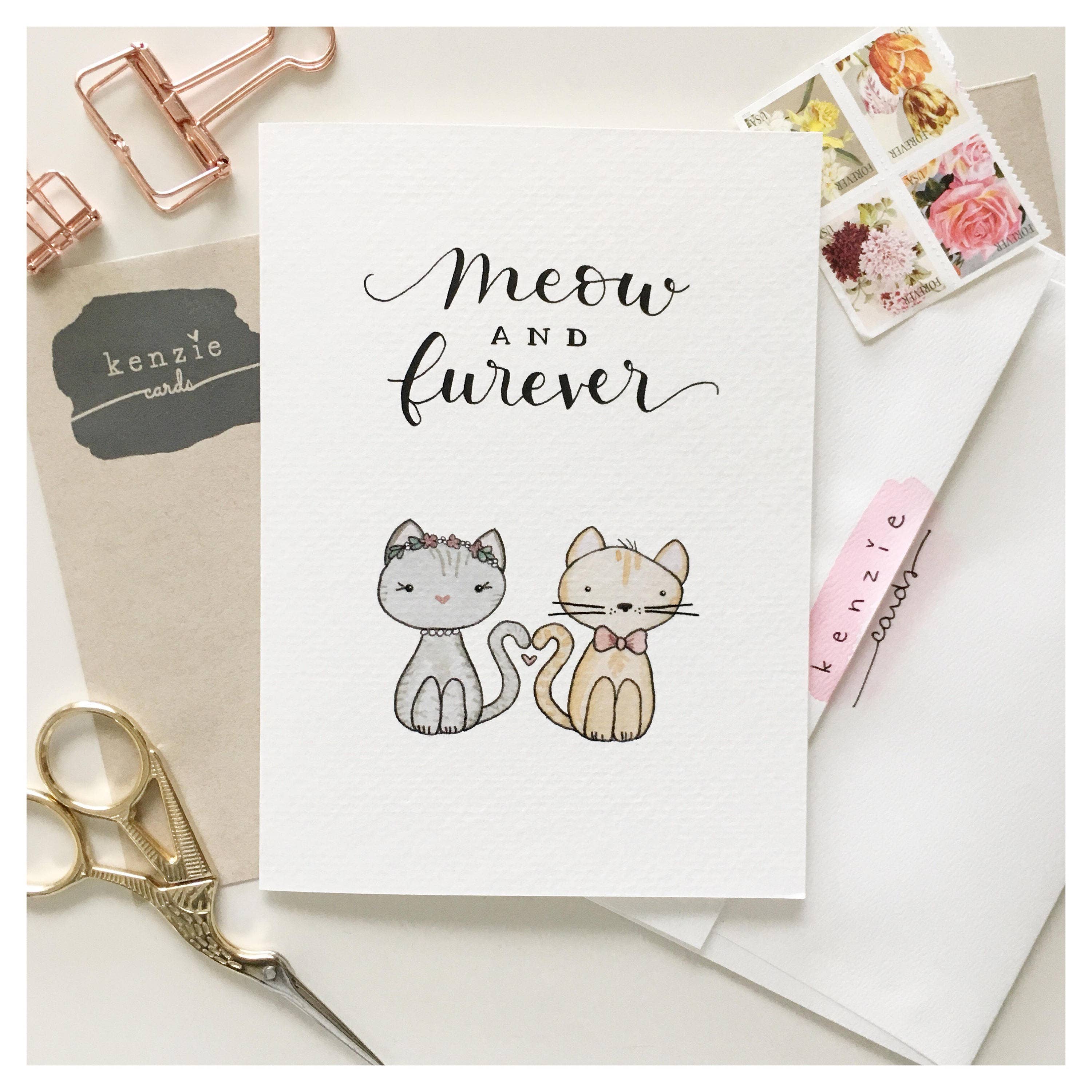 kenziecards - Wholesale Love Card - Wedding – “Meow and Furever” Cat-Themed Punny Greeting Card1