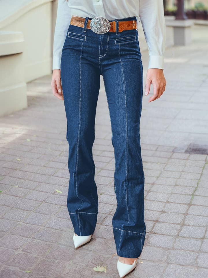 Center Seam Deep Wash Straight Jeans for wholesale by 1 the Woman
