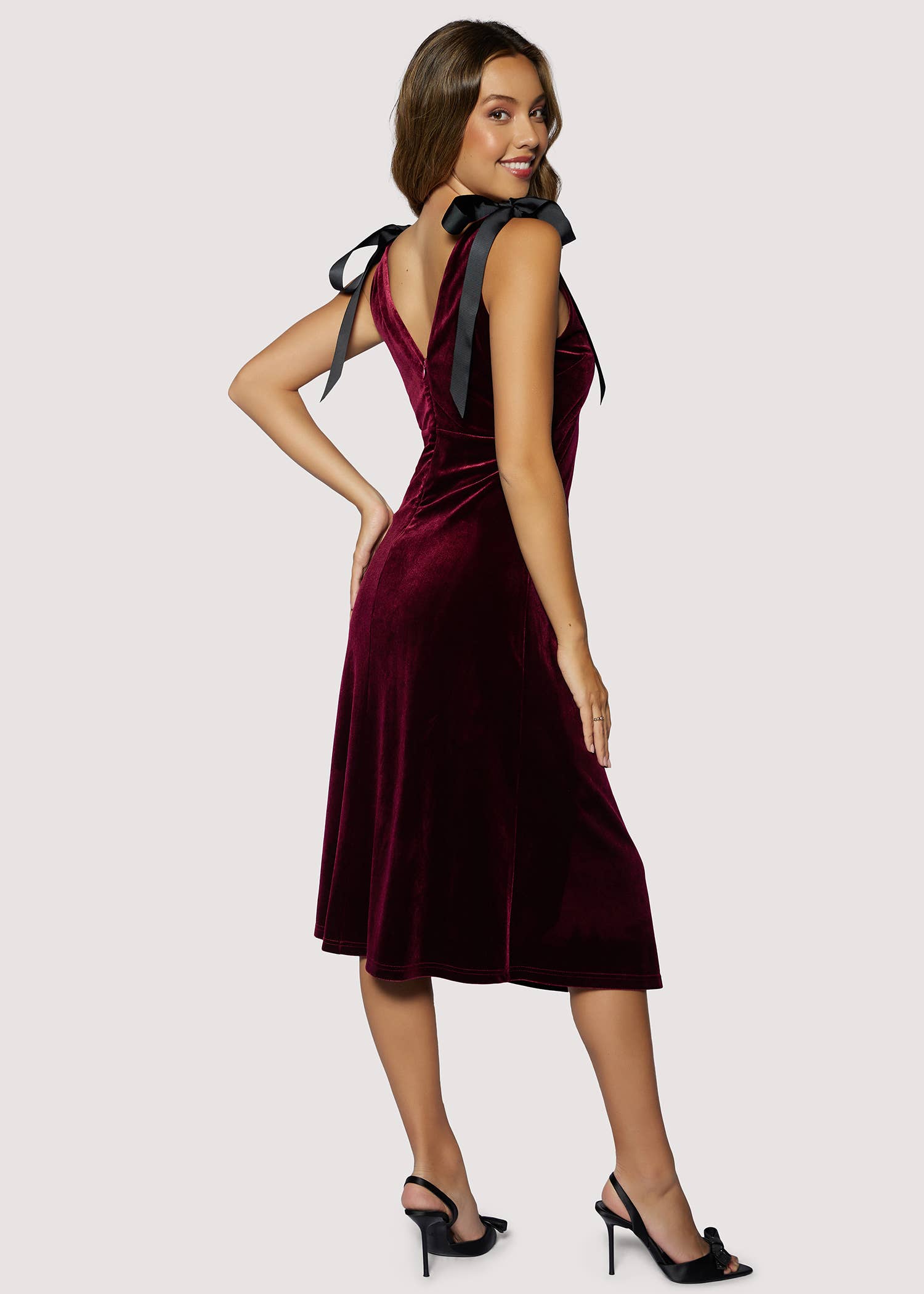 Plum Adorned Virtue Midi Dress - Velvet Holiday Romantic for wholesale on Faire3