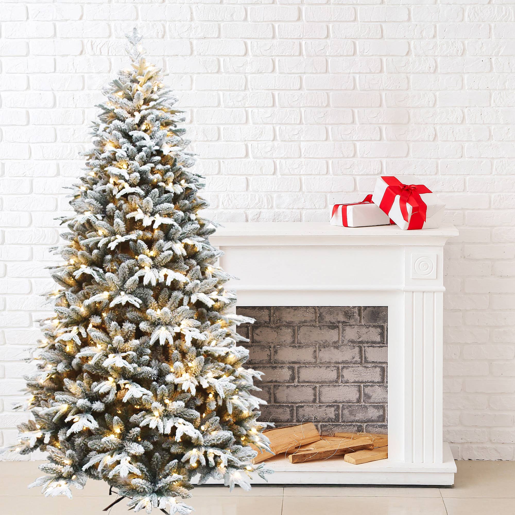 Santa’s Workshop Inc. - Wholesale Artificial Christmas Tree - 7.5' Prelit Green Flocked Tree, 2444 Tips3