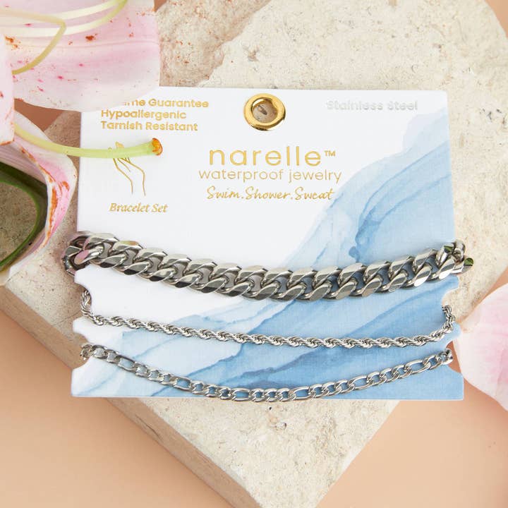 Elsie & Zoey – wholesale Link & chain bracelet – Narelle Waterproof Figaro Chain Bracelet Set