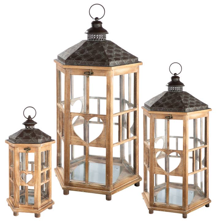 Conjunto de 3 Lanternas Hexagonais Corazon castanho A. 77,5 cm, UE 1 por atacado de Gilde Handwerk Macrander GmbH & Co. KG