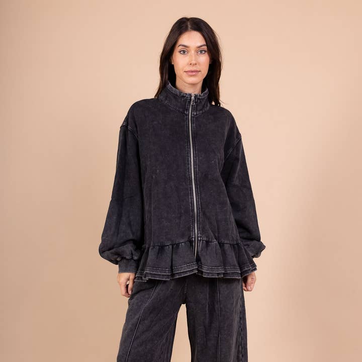 Zip-Up Jacket with High Collar, Washed Effect, Ruffled Hem, 100% Cotton and other Purchase Wholesale side zip jacket. Free Returns & Net 60 Terms on Faire trending on Faire.