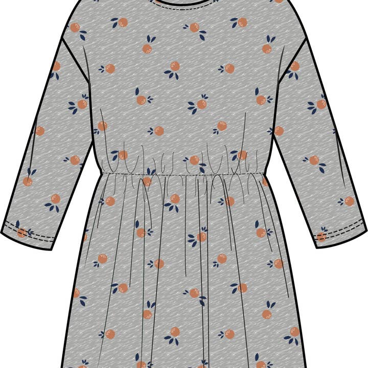 Robe en jersey gris chiné Oranges AOP pour la vente par Miles the Label