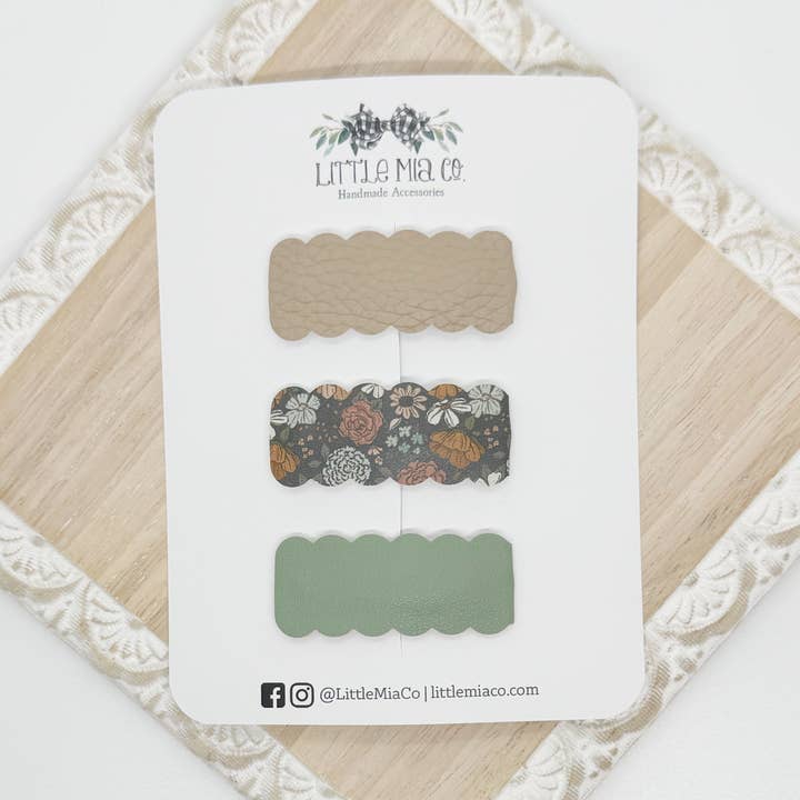 Tan Teal Floral 2” Snap Trio for wholesale by Little Mia Co.