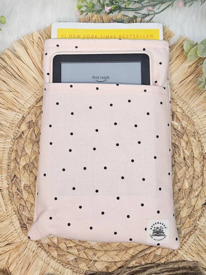 Small blush polka dot book kindle sleeve for wholesale by Bookmarks and Daydreams