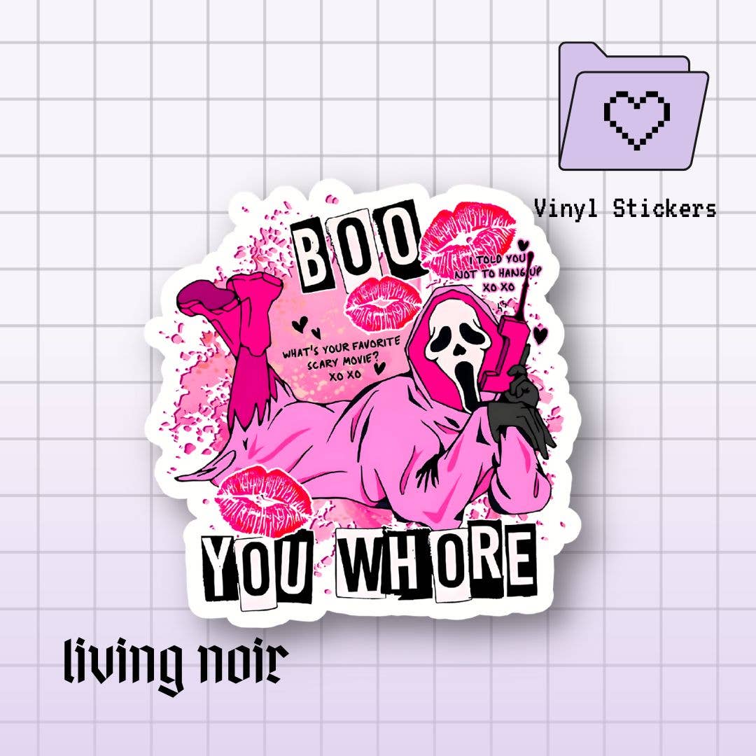Living Noir - Wholesale Sticker - Pink Ghostface Boo You Whore Sticker1