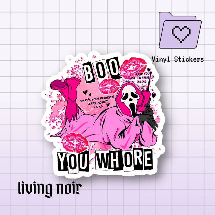 Living Noir - Wholesale Sticker - Pink Ghostface Boo You Whore Sticker1