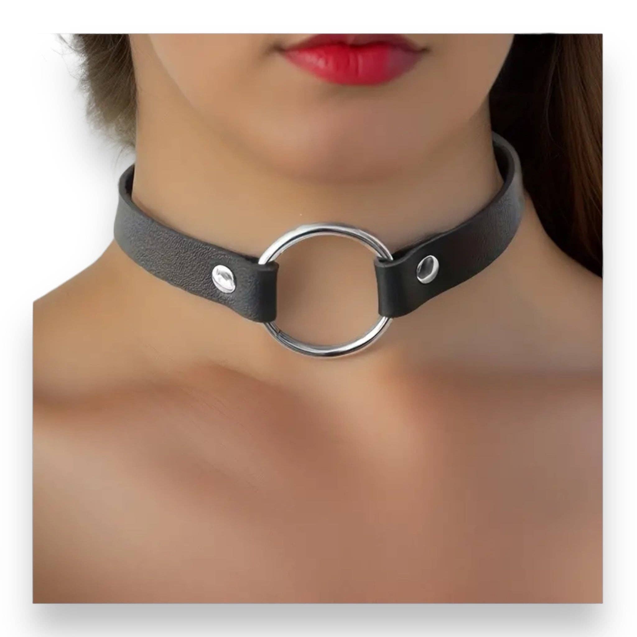 Kinky Pleasure – wholesale Choker/collar – Kinky Pleasure - T079 - Choker With Round Ring - 3 Colors - 40cm5