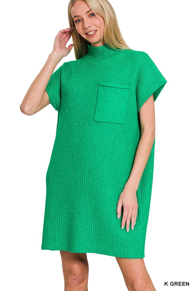 42POPS - Wholesale Dress - Women's - ..SI-26560 Mock Neck Short Sleeve Sweater Dress With Pocket8