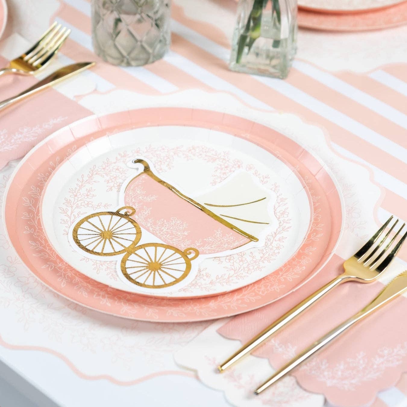 Gatherings by Curated Paperie - Wholesale Disposable Table Cover/Runner - Baby Pink Striped Table Runners1