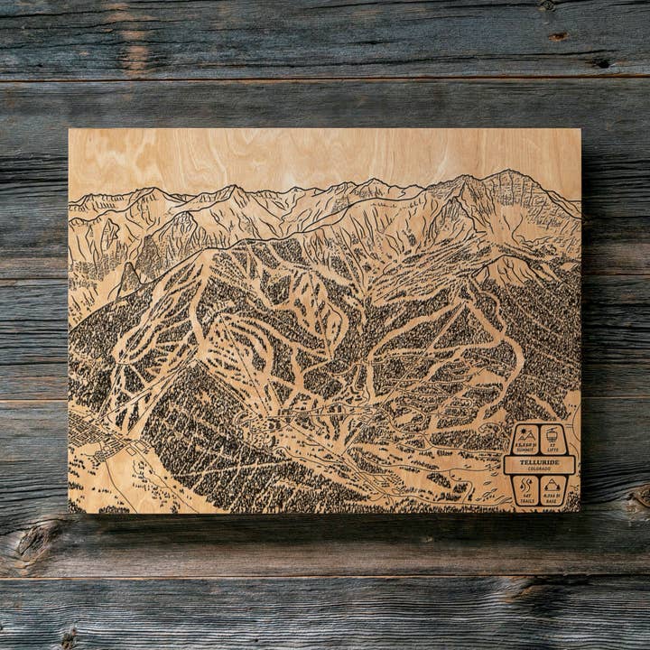 Telluride, Colorado Ski Trail Visa karta för wholesale av Benoit's Design Co.