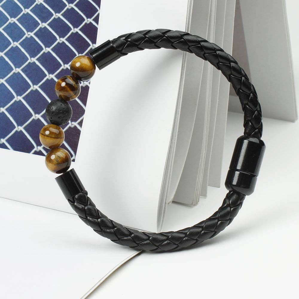 Perimade & Co. LLC - Wholesale Beaded Bracelet - Natural Crystal Stone Bead Leather Bracelet in PU Leather3