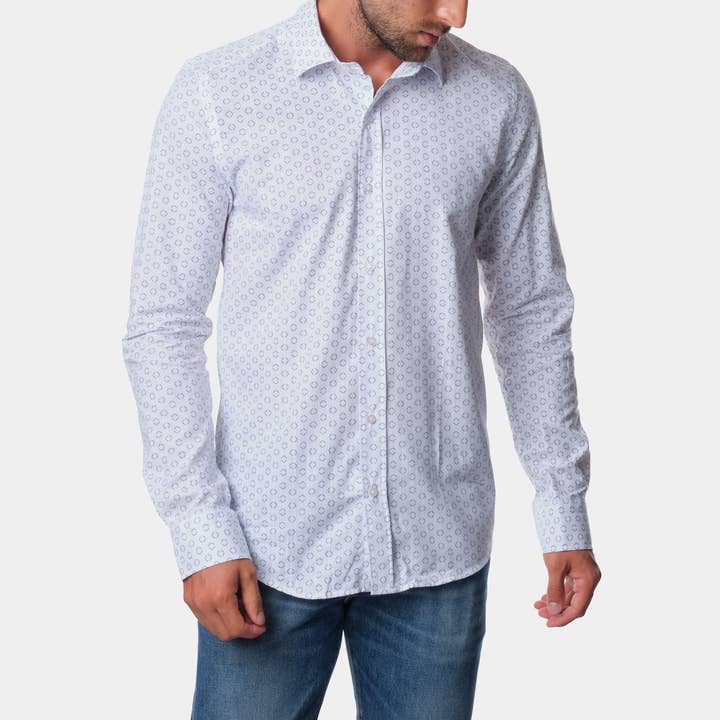 Men's long sleeve shirt with blue print for wholesale by HOPENLIFE